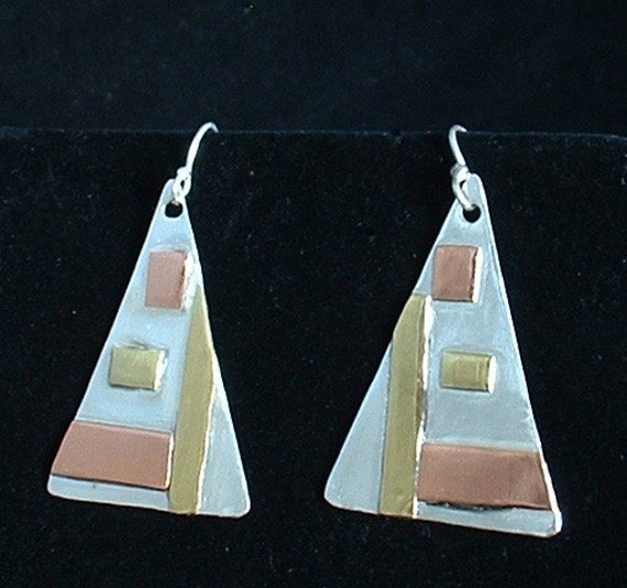 Sterling silver brass and copper dangle earrings dangle
