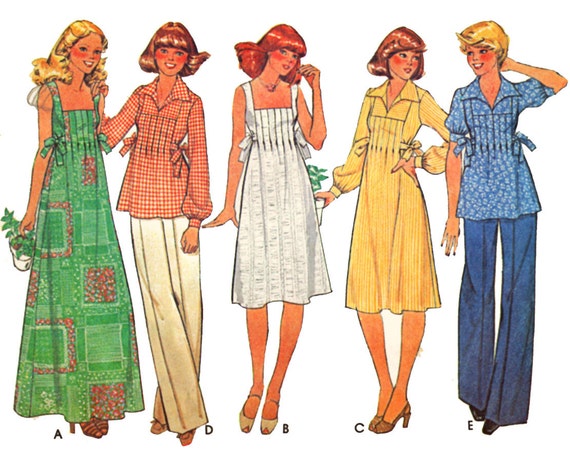 Vintage Sewing Pattern 70s Tuck Bodice Maxi Dress Smock Top