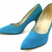 New Vintage 60s Turquoise Blue Shoes Fabric High Heel Stiletto Pumps Unworn size 9 Original Box