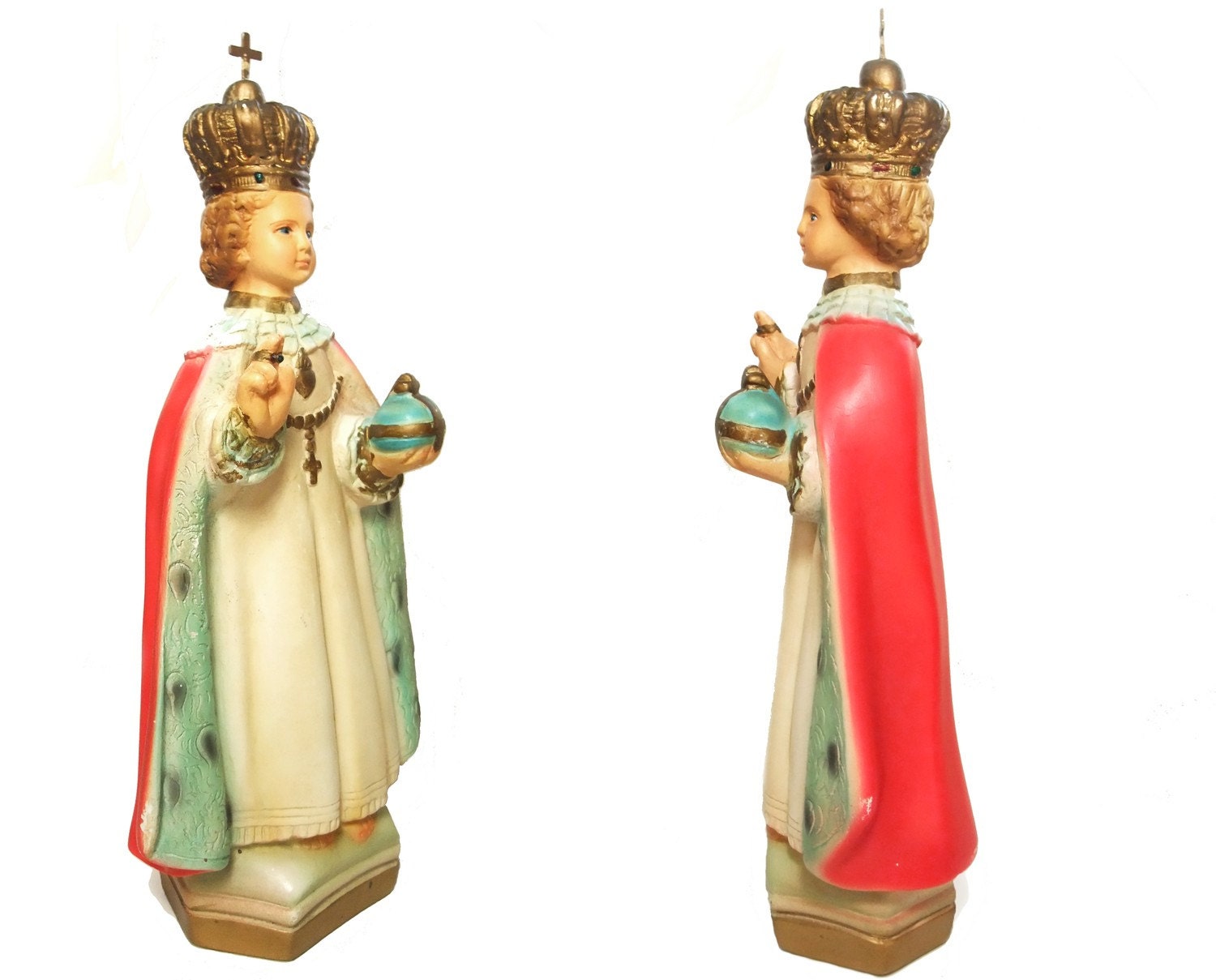 Vintage 50s Infant of Prague Chalkware Jesus Religious Statue