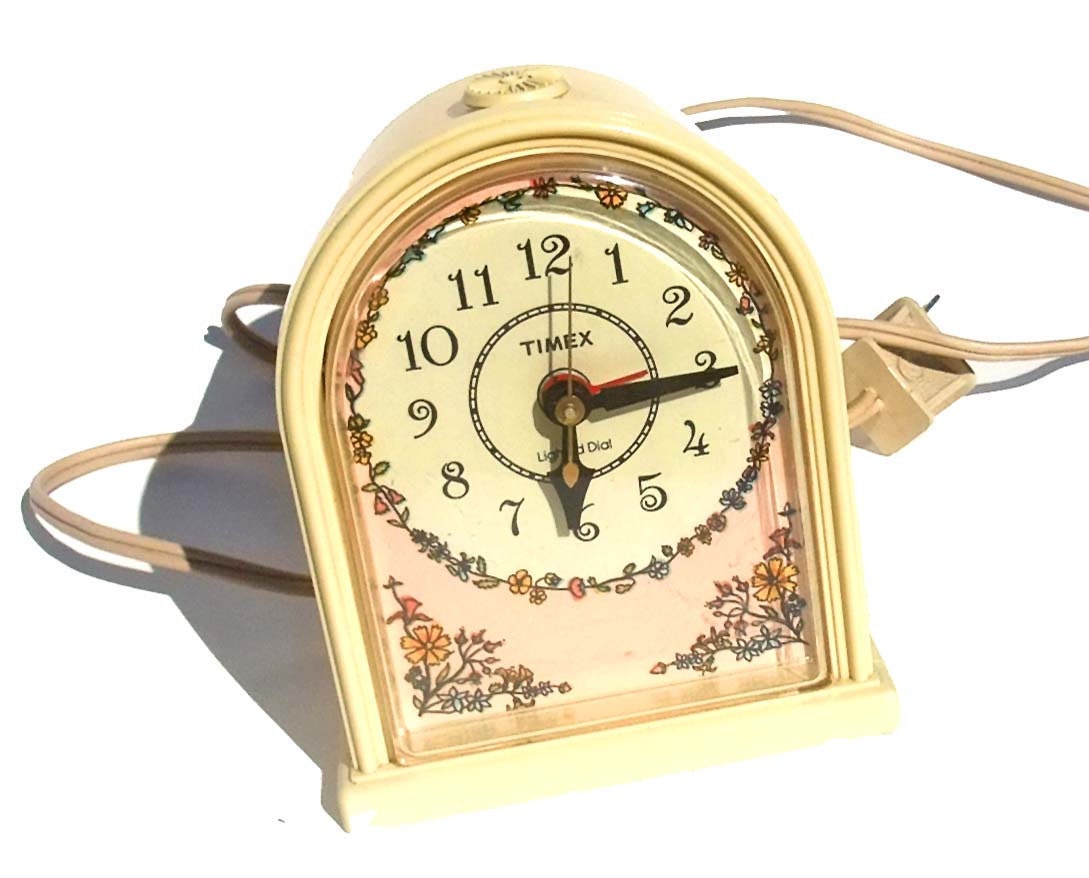 Vintage 1960s Electric Alarm Clock Timex Plastic Floral Flower