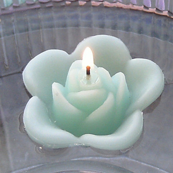 12 Mint green floating rose wedding candles for table
