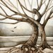 discounted print - tree art woodburning neutral woodland tree of life landscape print