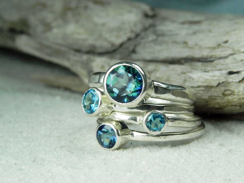 Mystic Blue Topaz Stack Ring Blue Topaz Stackable Ring Set