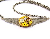 Steampunk Necklace - Golden & silver toned Winged Clockwork Steam punk pendant - PROMPTLY SHIPPED - Steampunk Jewellery  London Particulars