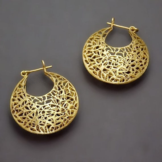 Large Gold Lace Earrings - Handmade 14k Yellow Gold Plated Jewelry ...