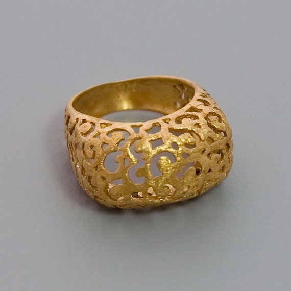 Gold Lace Ring Gold Filigree Ring Statement Ring by ToolisJewelry
