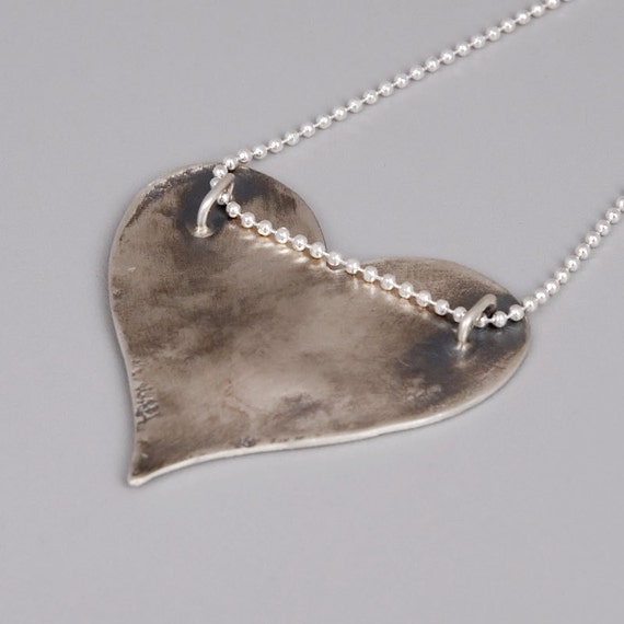 Large Heart Necklace Sterling Silver Heart Necklace Large