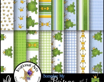 Someday My Prince Will Come Set 1 - 16 jpg digital frog prince scrapbooking papers for scrapbooking {Instant Download}