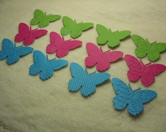 12 Piece Set of Pretty Brights Embossed Paper Butterfly Die Cut Scrapbook Embellishments
