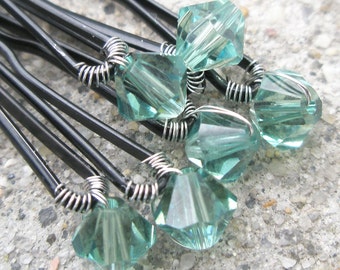 Green Hair Pins - Earthy Green Swarovski Crystal (set of 6 wedding bobby pins - Erinite)