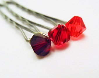 Red Ombre Hair Pins - Red Hues (3 pairs / set of 6 bobby pins) Fire Red Ombre