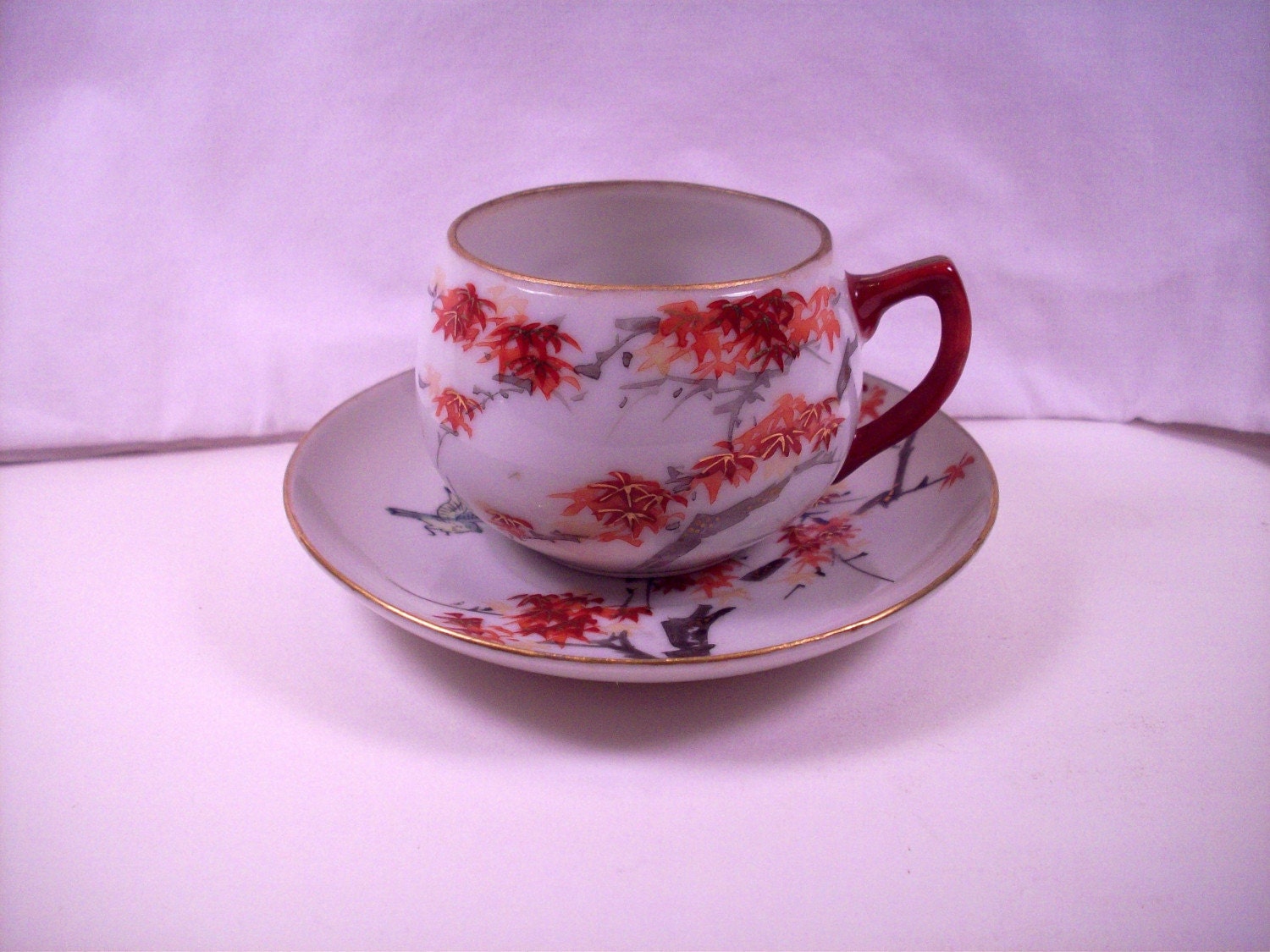 Small Tea Cup and Saucer Set Japanese Autumn