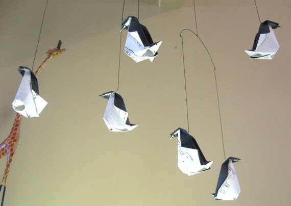 Musical Origami Penguin Mobile