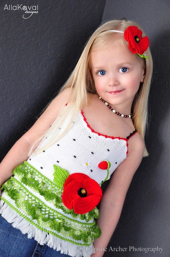 Poppy Tank Top Pattern/eBook Sizes 2-12 Hand Knitted with Crocheted details