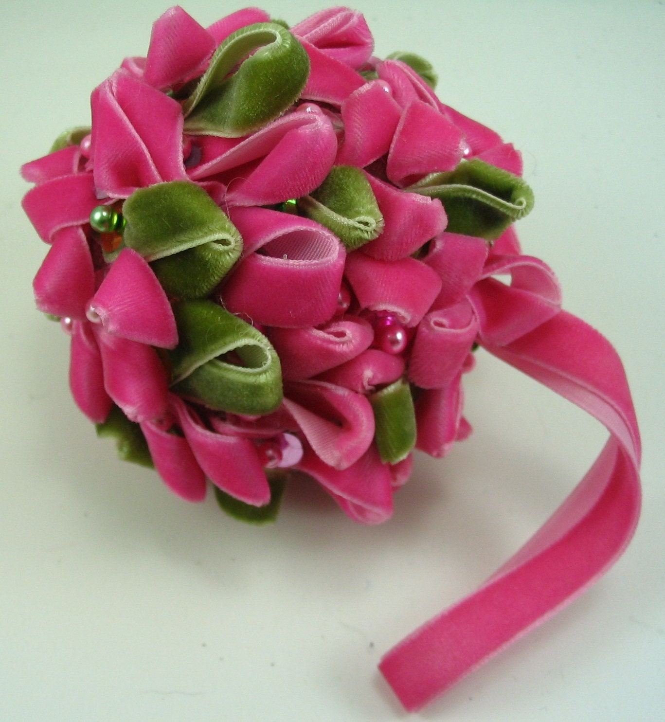 Pink Velvet Ribbon Valentine Hanging Flower Bud Decoration Ornament