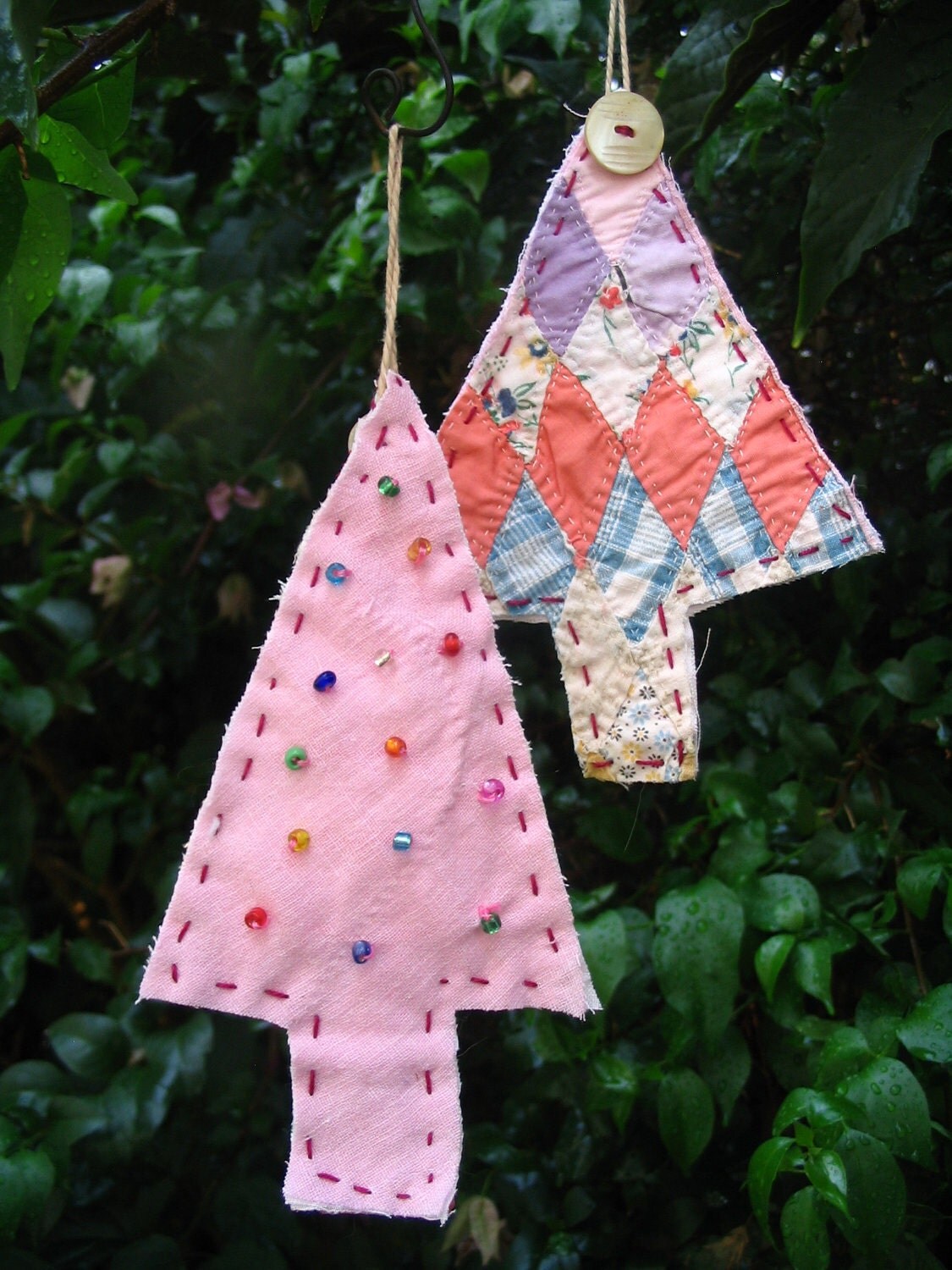 Vintage Quilt Christmas Tree Ornaments UpCycled