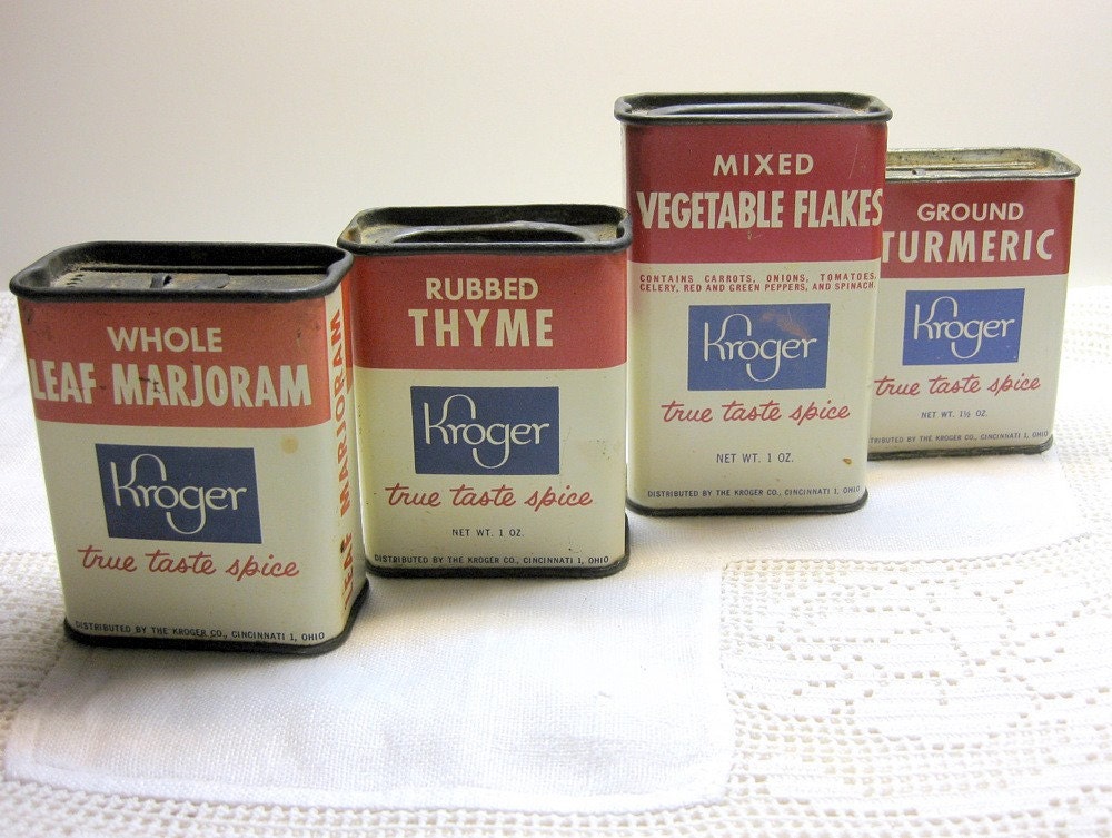 Vintage 1950s Kroger Spice Tins 4 Instant Tin Collection
