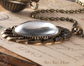 Vintage Flower Setting Pack - 10 Blank Settings, 10 GLASS Domes, 10 Chains - Antiqued Bronze Brass Cabochon Setting Pendant Trays - VFS