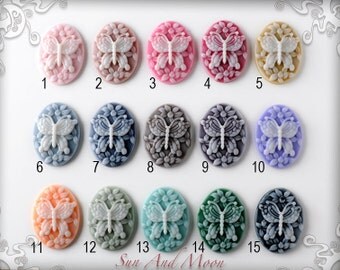 Vintage Cameo Pack - 10 Pack - 30x40mm - Antiqued Bronze Brass Cabochon Setting Pendant Trays Blanks - Resin Flower Cabochons