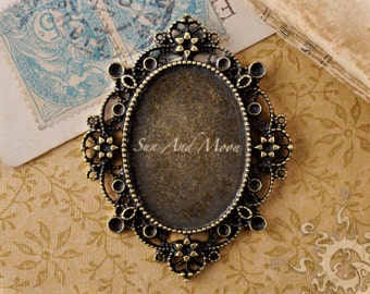 Vintage Setting - 10 Pack - 30x40mm - Antiqued Bronze Brass Cabochon Setting Pendant Trays Blanks - (30x40-004)