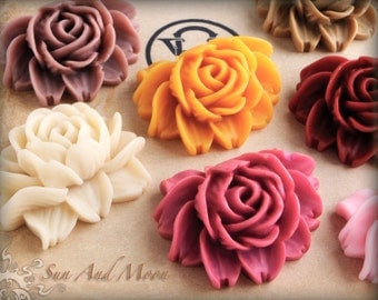 Large Resin Cabochons - 12pcs - Beautiful Large Rose Flower Cabochons - Mix and Match Your Choice of Colorful Resin Flowers - ARN