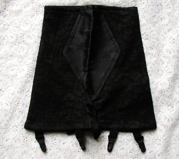 VINTAGE BLACK PANTY GIRDLE GARTER TABS LACEY SILKY RETRO