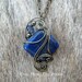 Blue Lapis Lazuli Wire Wrapped Pendant Necklace in Gunmetal Wire