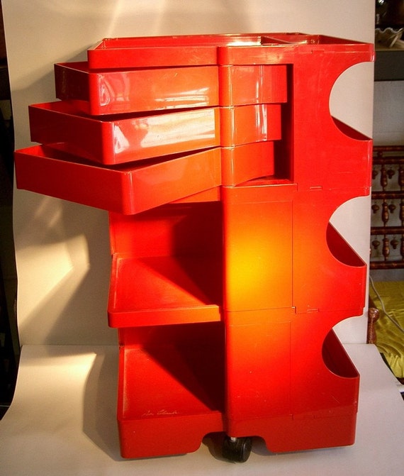 Vintage Joe Colombo Boby Cart in Cherry Red ABS Plactic from