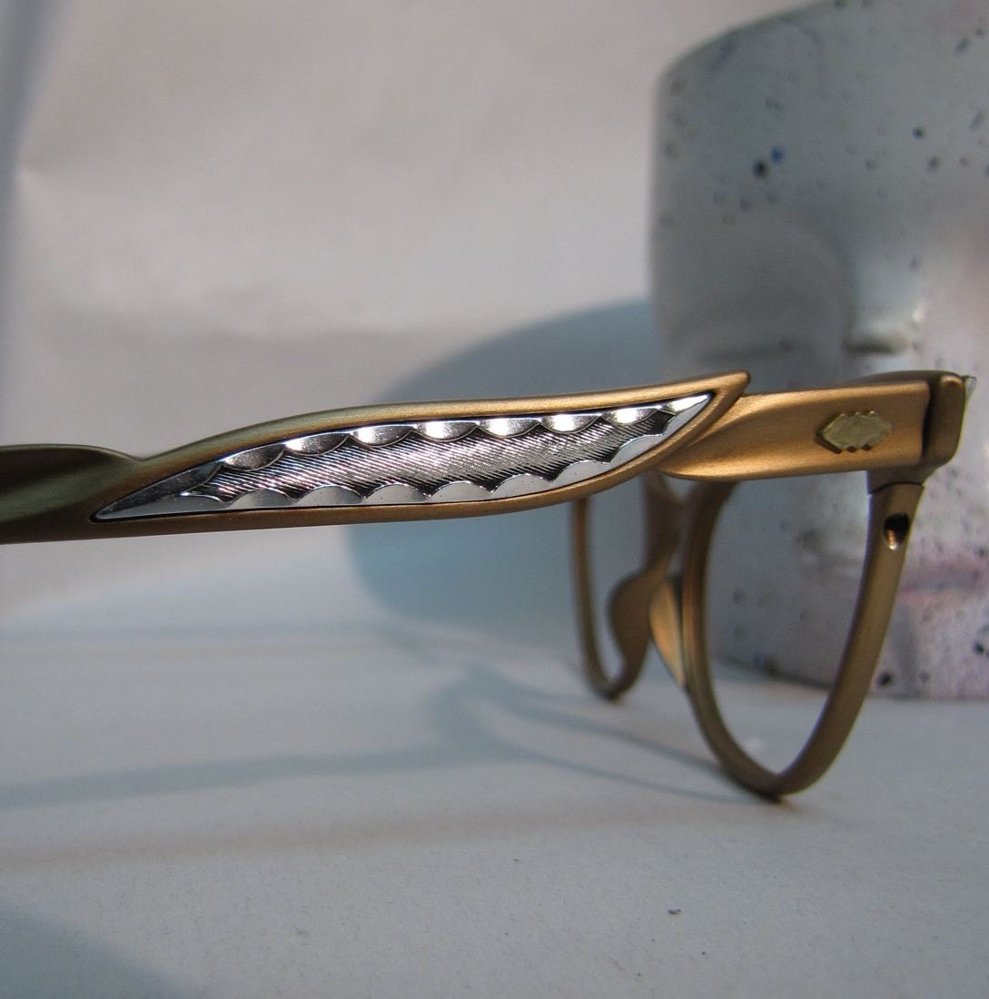 Vintage Eye Glasses Mid Century Rockabilly Gold Aluminum