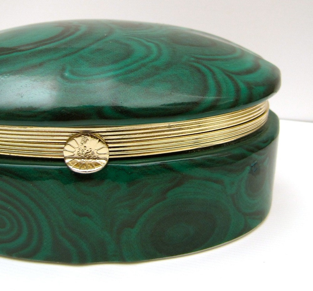 Hollywood Regency Faux Malachite Porcelain Box Glam Decor