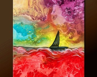 Abstract Art Painting - Original Contemporary Sail Boat Ship Nautical Art by Destiny Womack - dWo - MADE TO ORDER