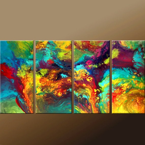 ABSTRACT Canvas Art Painting Huge 4pc Original by wostudios