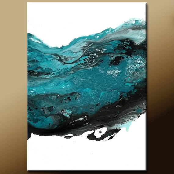 Turquoise &amp; Black Abstract Canvas Art Painting 18x24
