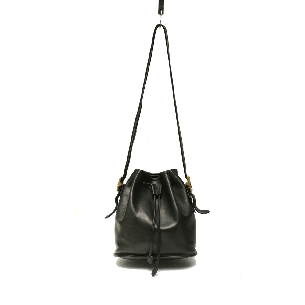black leather drawstring bucket Coach bag