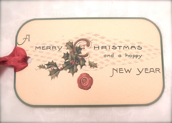 Merry Christmas Tag Vintage Calling Card by DorothyJanePaperie