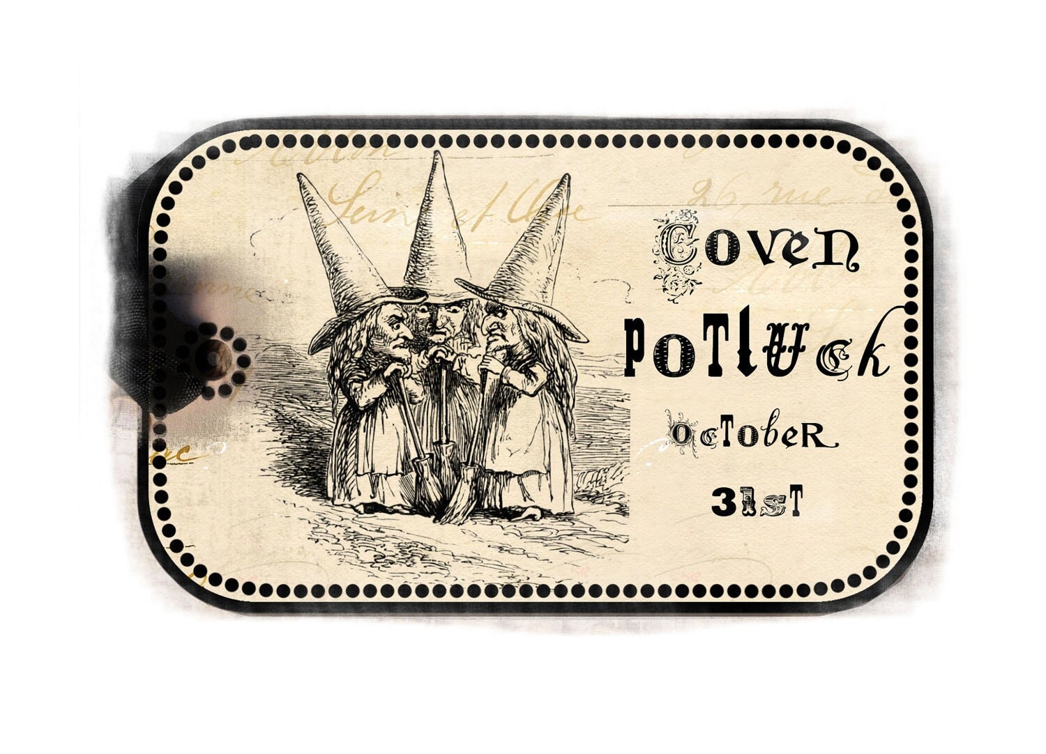 Halloween Witch Tag Vintage Witches Coven Fun Three Witches