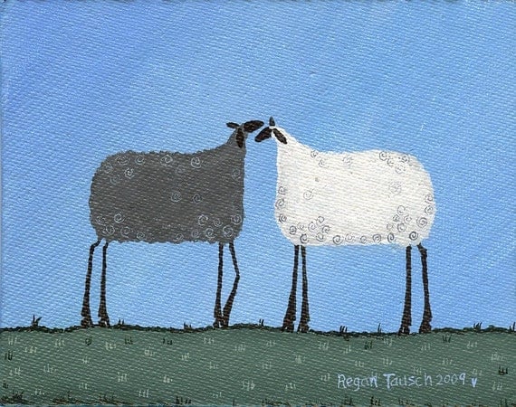 Friends folk art sheep painting by Regan Tausch by artbyregant