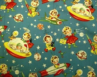 Michael Miller RETRO ROCKET RASCALS Novelty Quilt Fabric by the Yard, Half Yard, or Fat Quarter Teal Blue Aqua