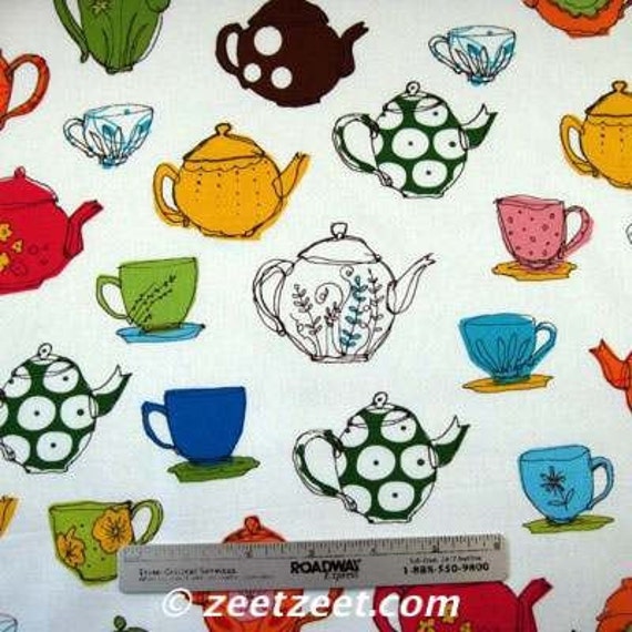 Teapot Fabric Robert Kaufman Metro Cafe Kitchen TEAPOTS