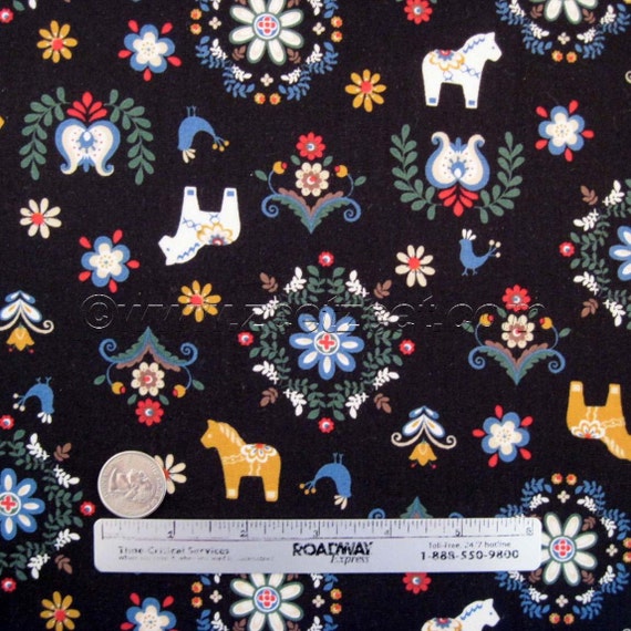 Lecien MINI DALA HORSE Black Quilt Fabric Japanese Import