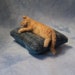 READY FOR ADOPTION Pincushion with Needle-Felted Sleeping Kitty Art Sculpture (5712c)