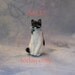 READY FOR ADOPTION Needle-Felted Sitting Kitty with aqua bow (51512b)