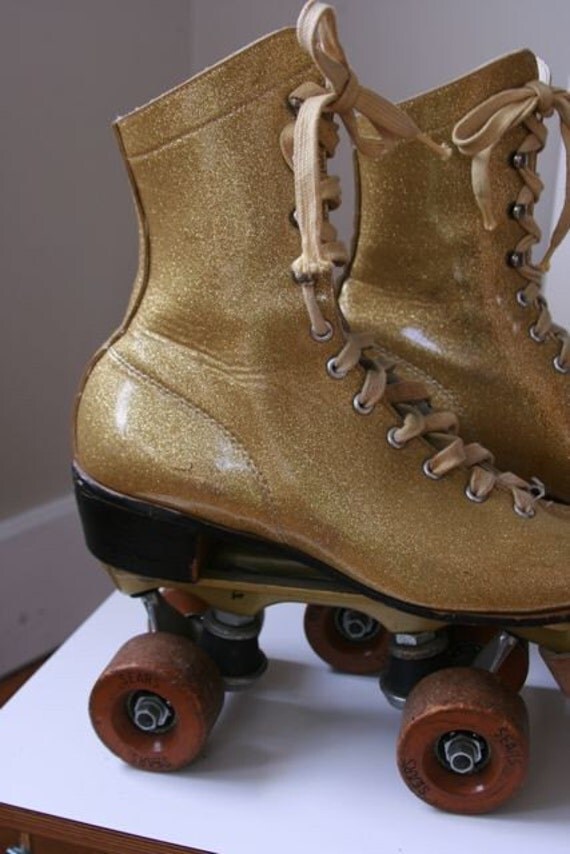 vintage gold sparkle roller skates