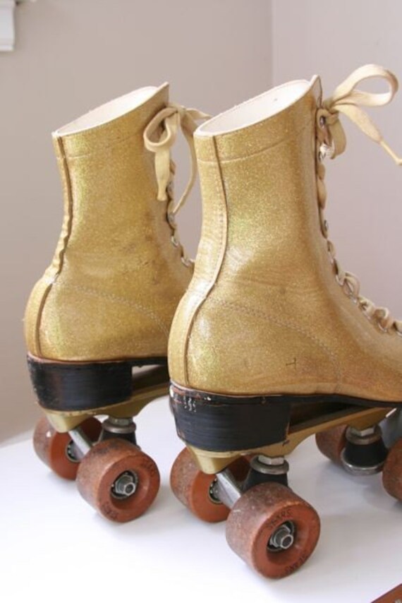 vintage gold sparkle roller skates
