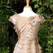 French Shabby Chic Champagne Shimmer Romantic, tattered, tiered Spring Ruffle Dress, Bridesmaid Dress, Reconstructed, Large