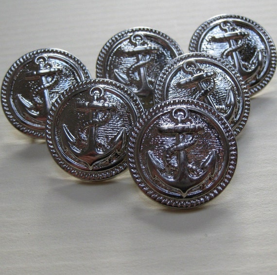 6 Silver Anchor Nautical Buttons by Overspill on Etsy
