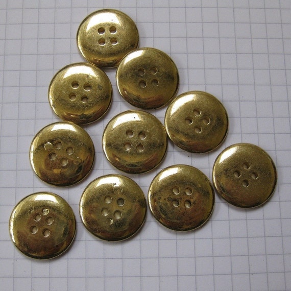 10 Large Flat Brass Buttons