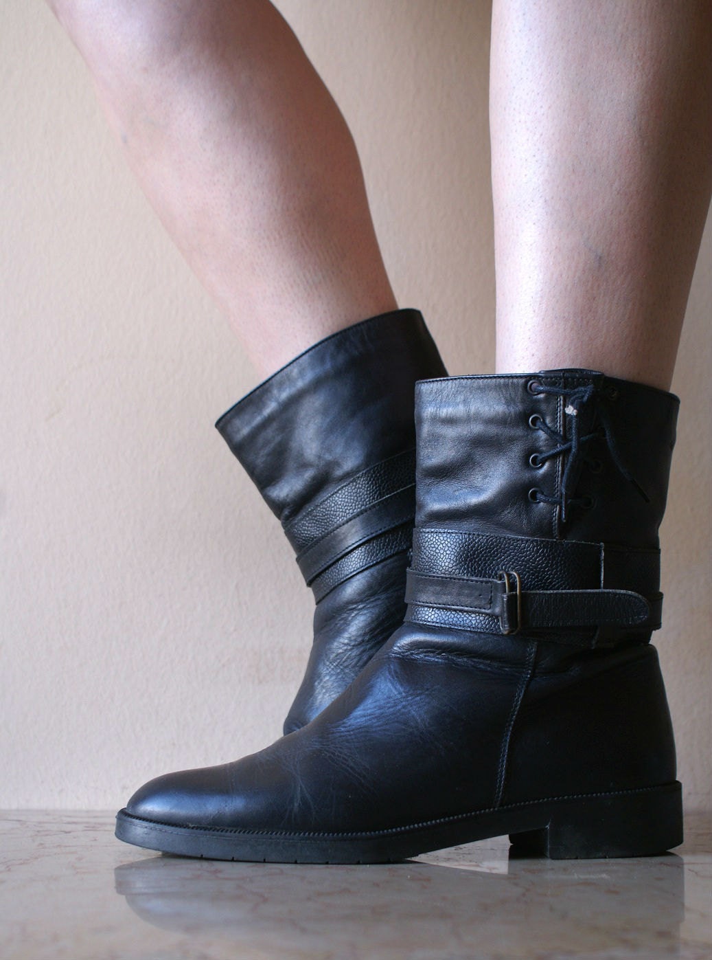 Vintage Black Leather Ankle Boots 9 by TheHouseCuriosities on Etsy