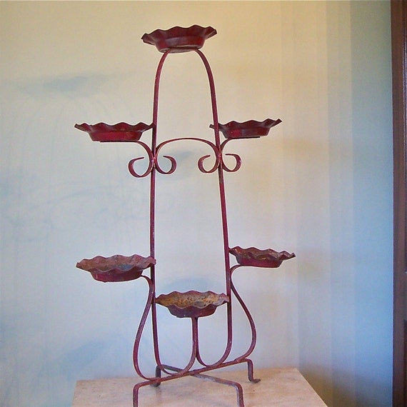 RED Rustic vintage metal plant stand